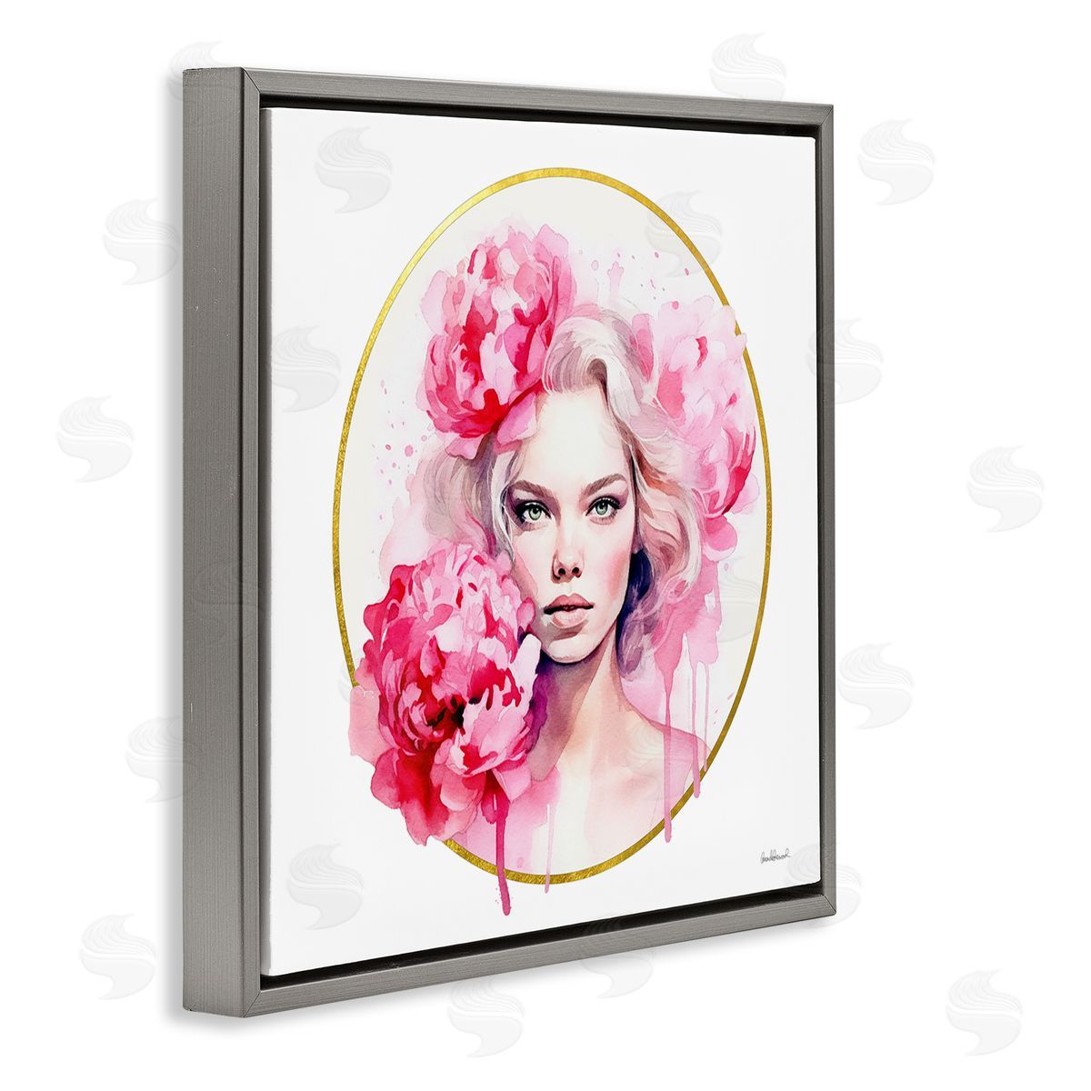 Amanda Greenwood Girl with Carnations Portrait Gray Floating Frame Canvas Wall Art Print