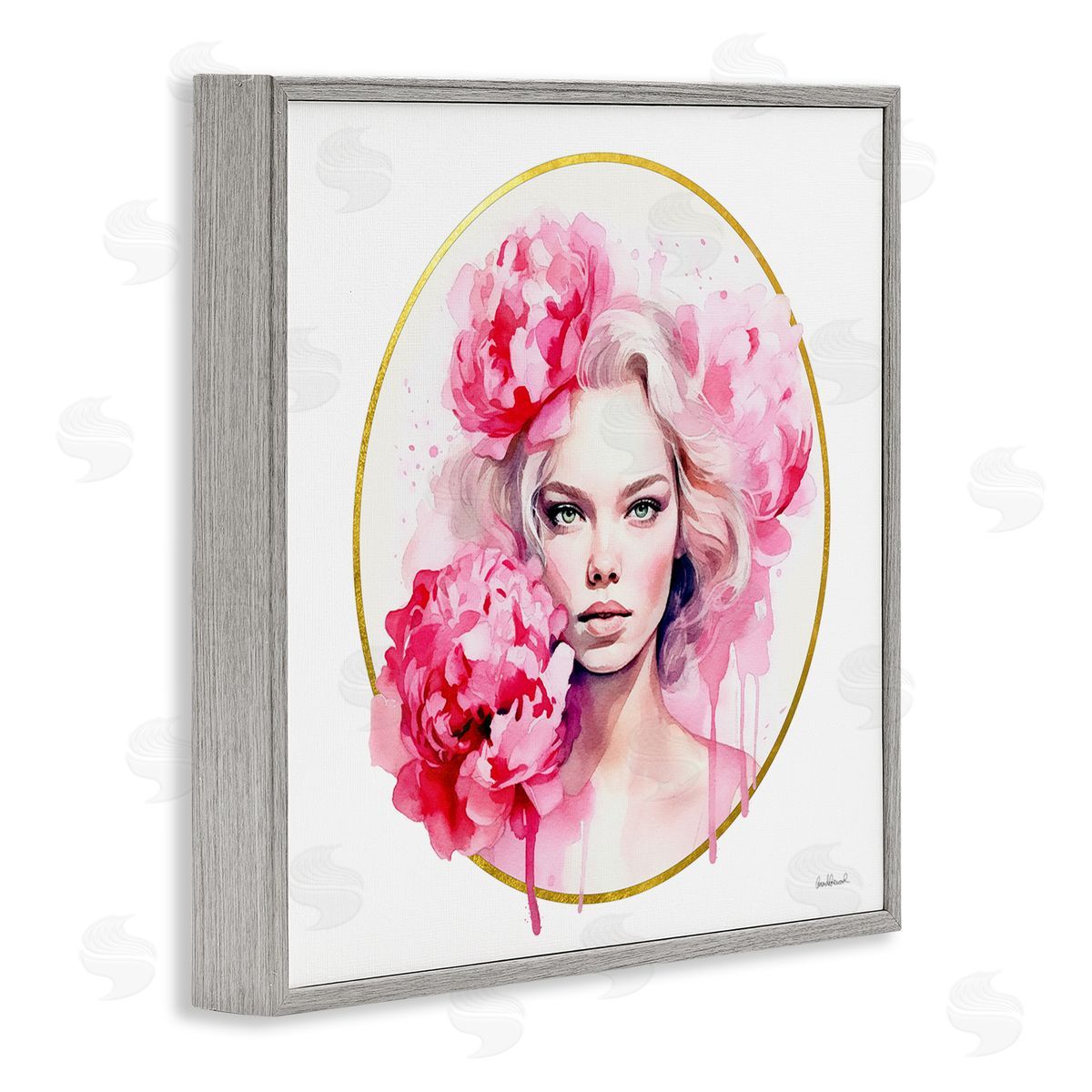 Amanda Greenwood Girl with Carnations Portrait Gray Framed Glicee Wall Art Print
