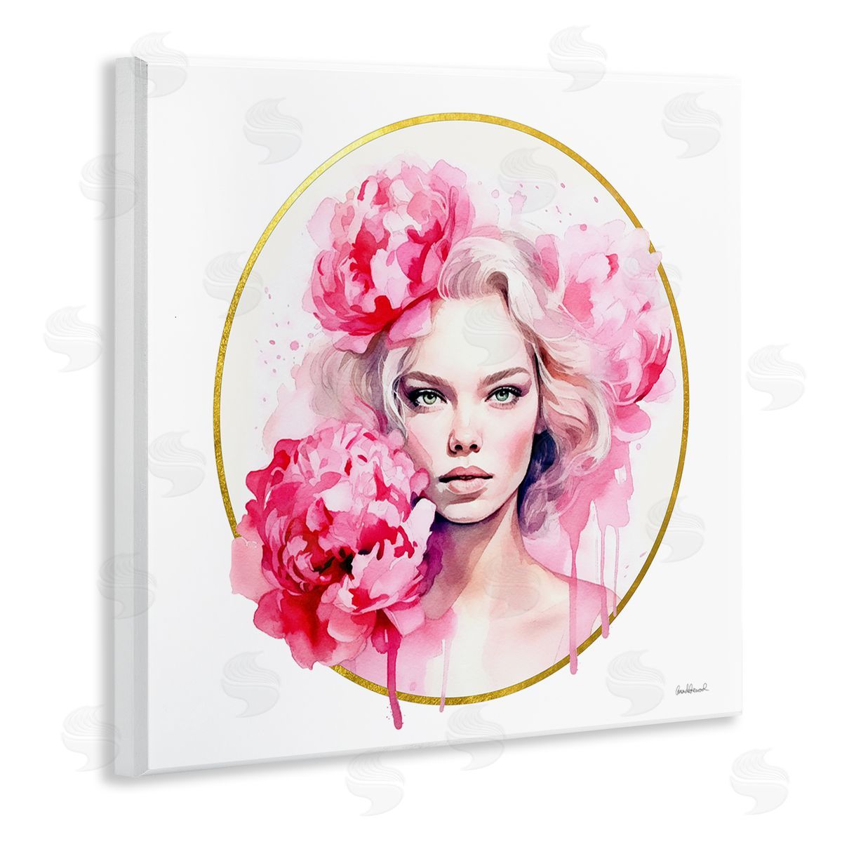 Amanda Greenwood Girl with Carnations Portrait Wooden Wall Plaque Art Print