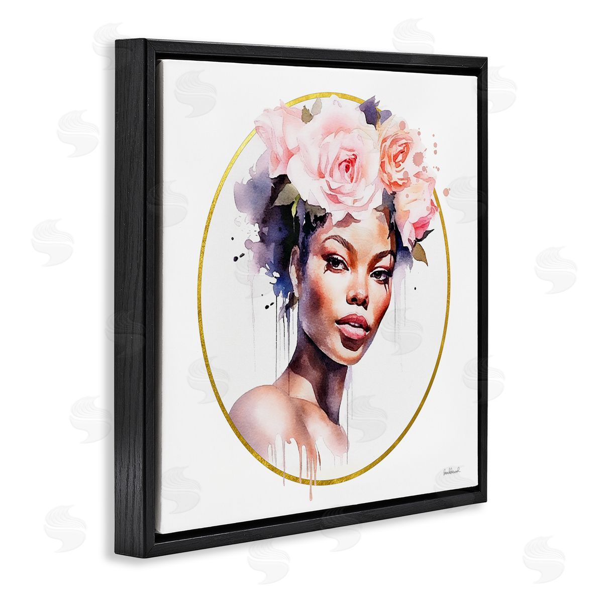Amanda Greenwood Girl with Roses Portrait Black Floating Frame Canvas Wall Art Print