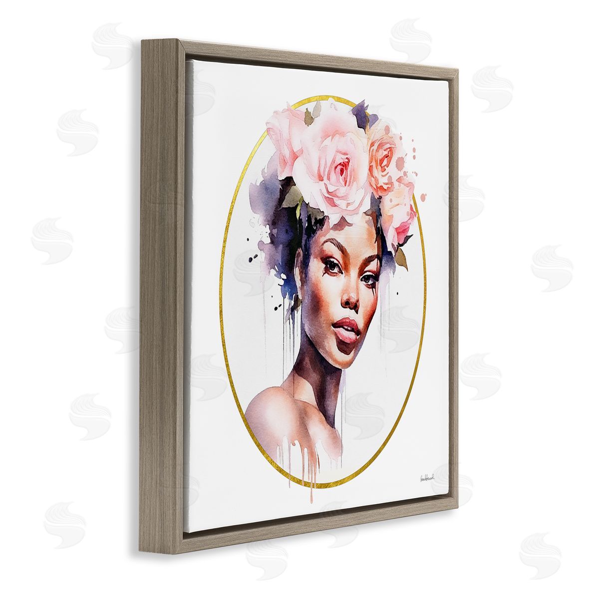 Amanda Greenwood Girl with Roses Portrait Brown Floating Frame Canvas Wall Art Print