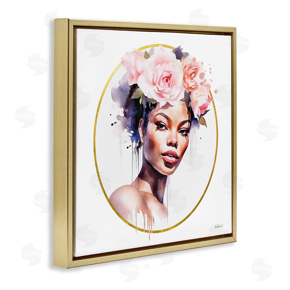 Amanda Greenwood Girl with Roses Portrait Gold Floating Frame Canvas Wall Art Print