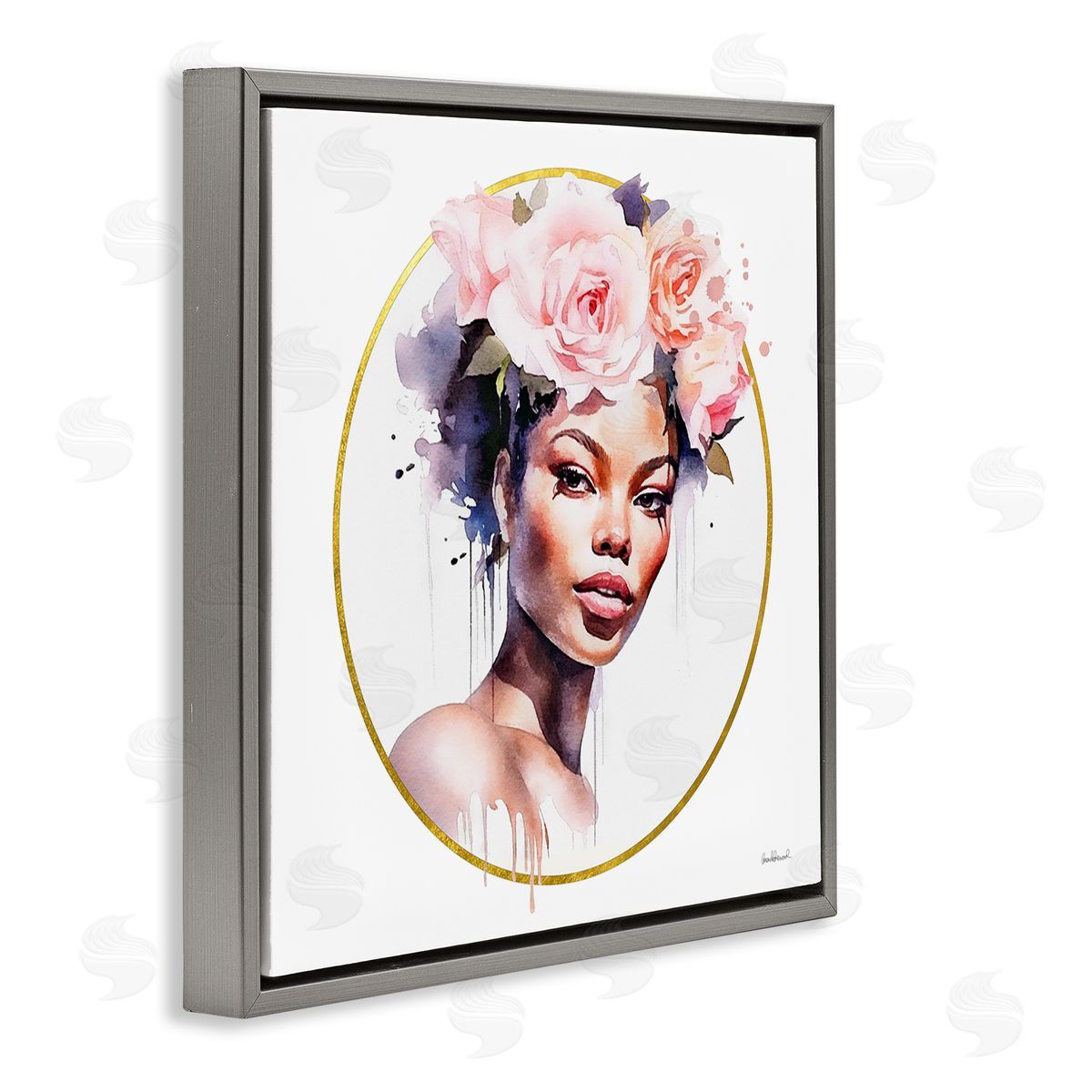 Amanda Greenwood Girl with Roses Portrait Gray Floating Frame Canvas Wall Art Print