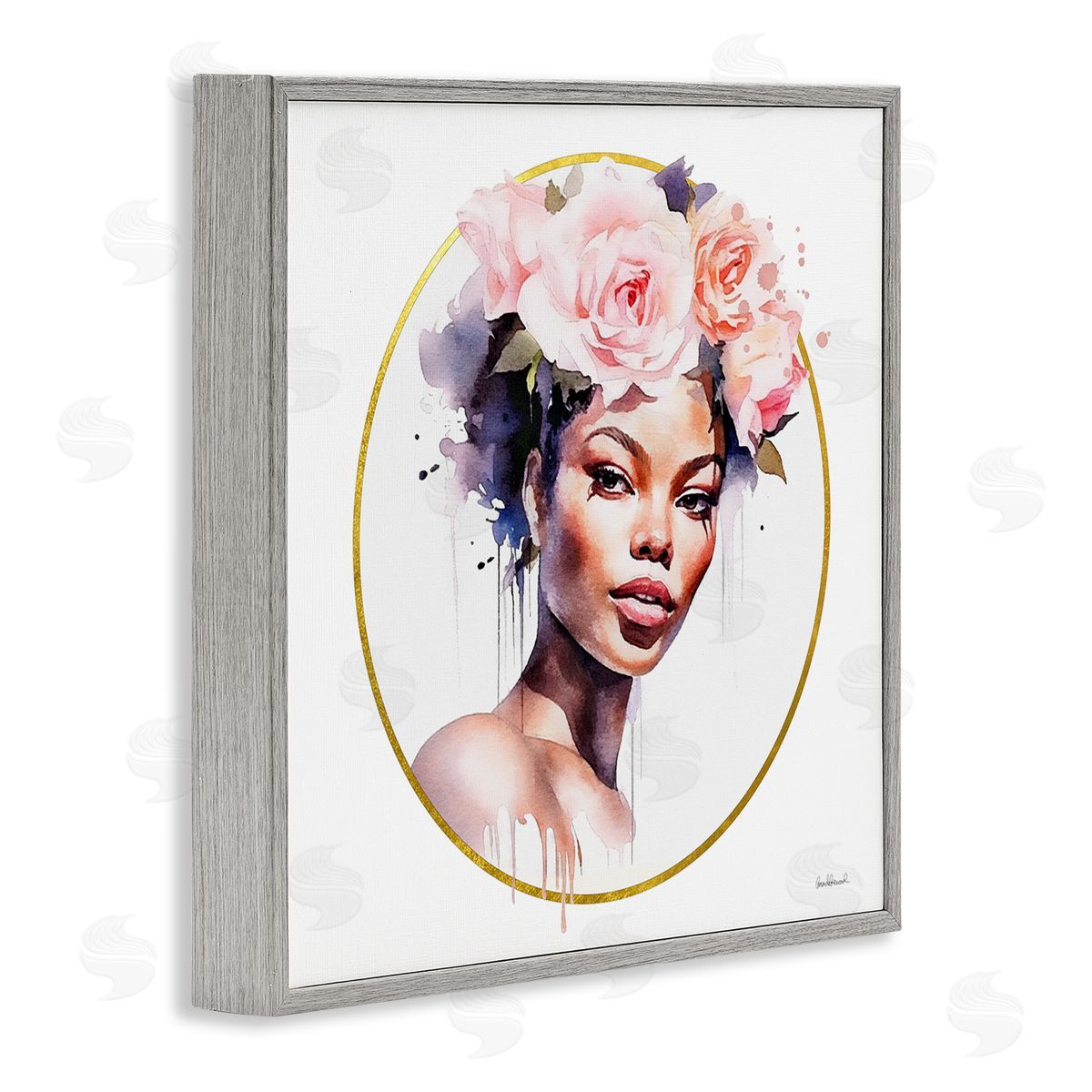 Amanda Greenwood Girl with Roses Portrait Gray Framed Glicee Wall Art Print