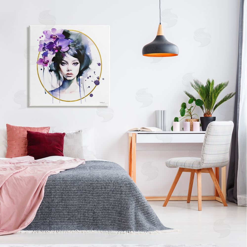 Amanda Greenwood Girl & Purple Orchids Canvas Wall Art in Room