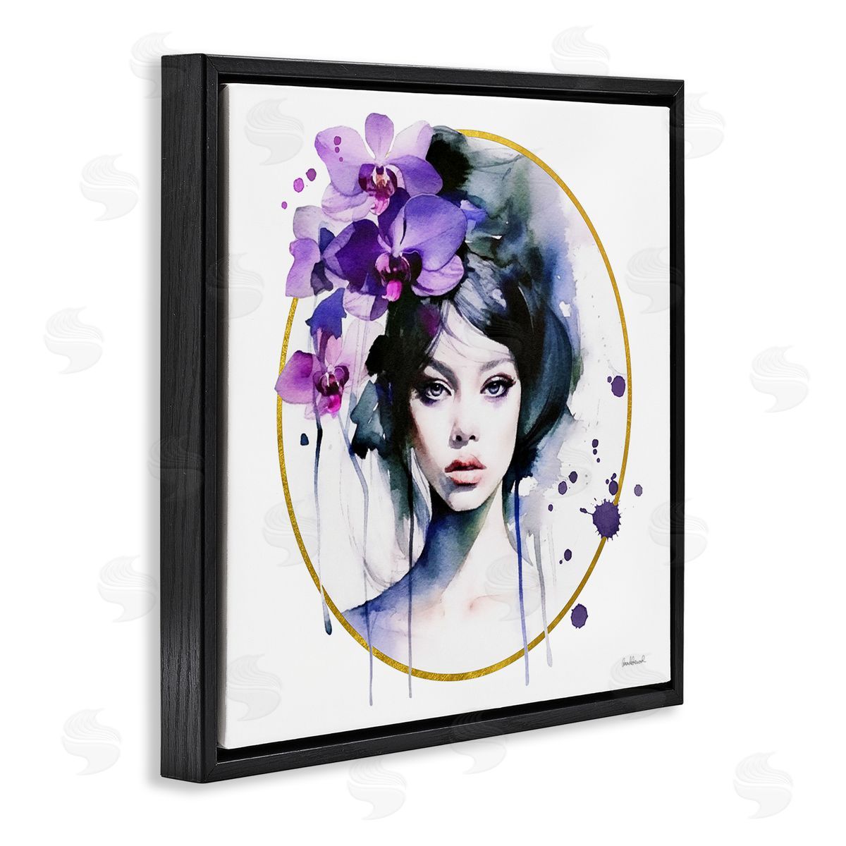 Amanda Greenwood Girl & Purple Orchids Black Floating Frame Canvas Wall Art Print