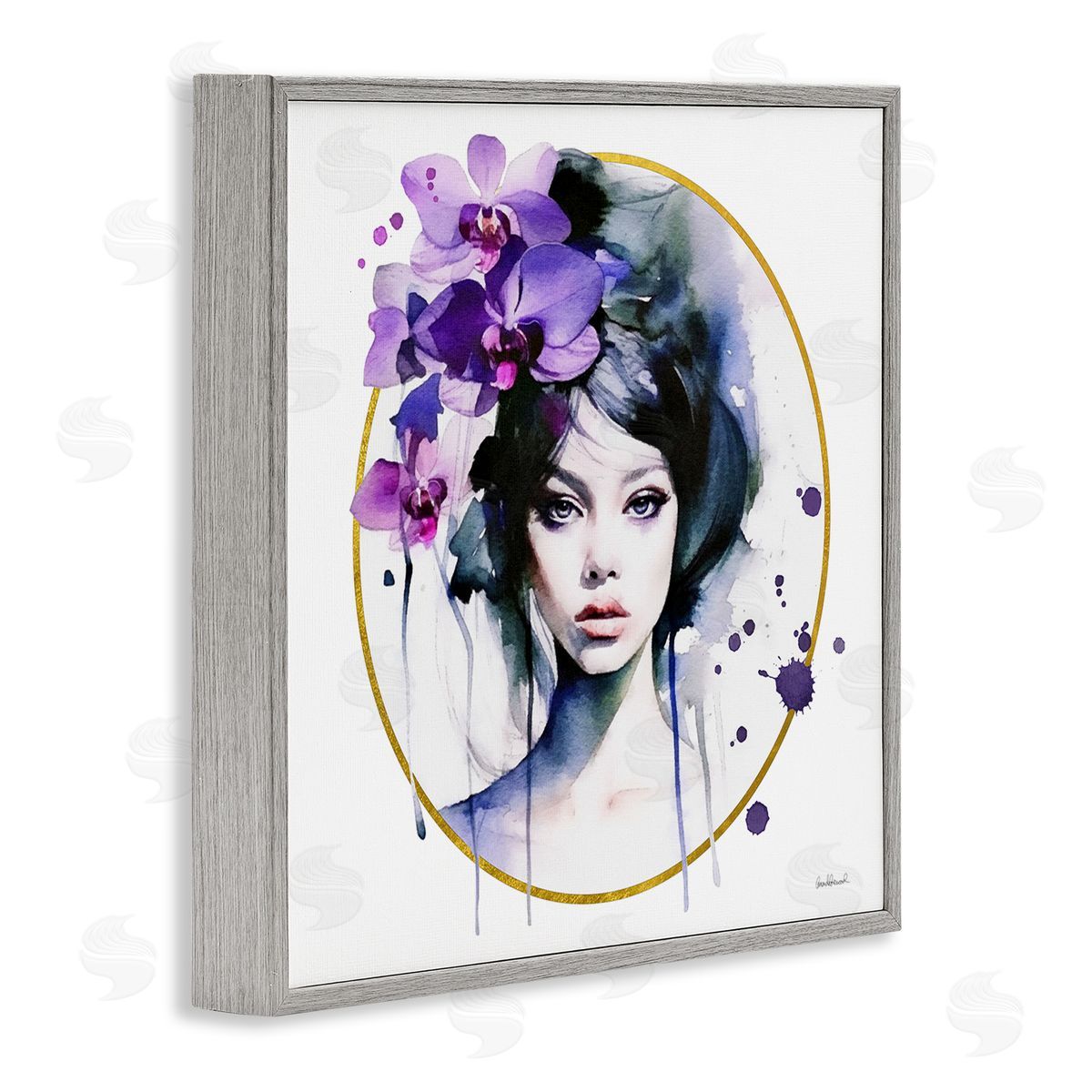 Amanda Greenwood Girl & Purple Orchids Gray Framed Glicee Wall Art Print
