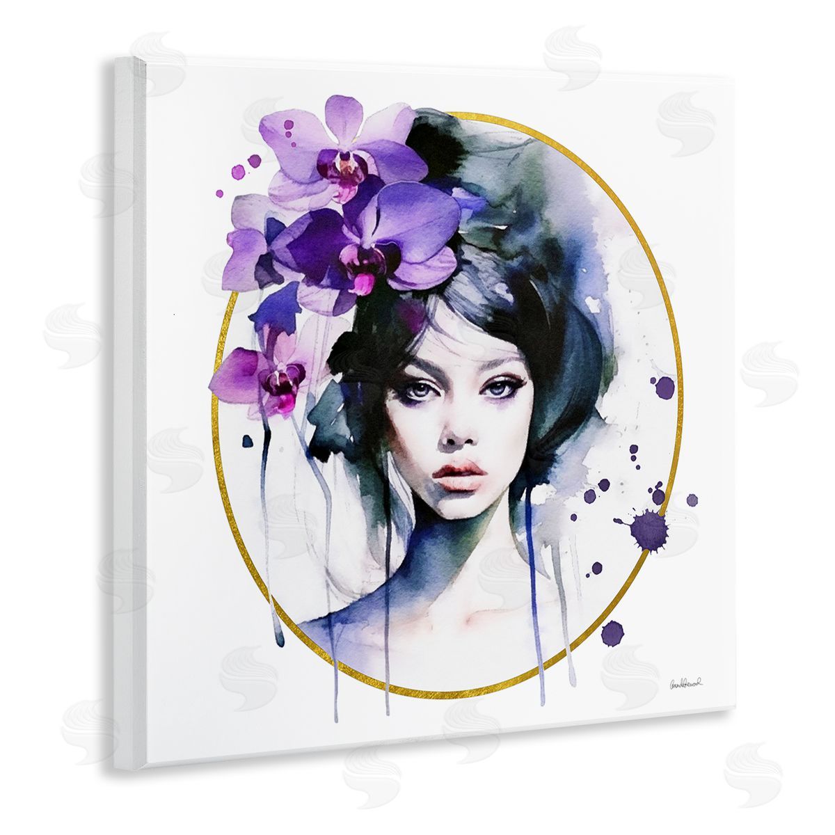 Amanda Greenwood Girl & Purple Orchids Wooden Wall Plaque Art Print