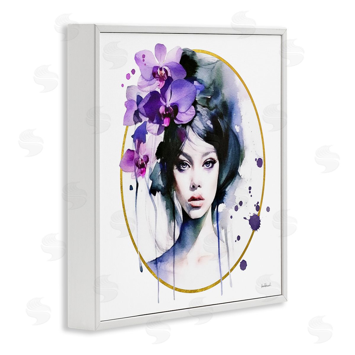 Amanda Greenwood Girl & Purple Orchids White Framed Glicee Wall Art Print