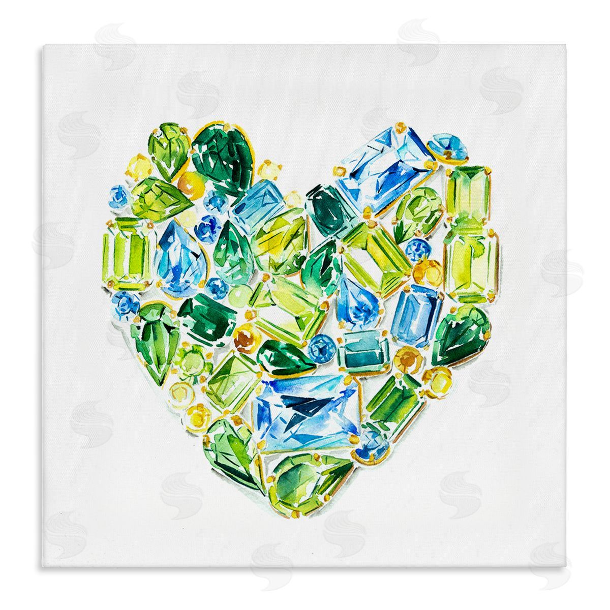 Enya Todd Green Gemstones Heart Stretched Canvas Wall Art Print