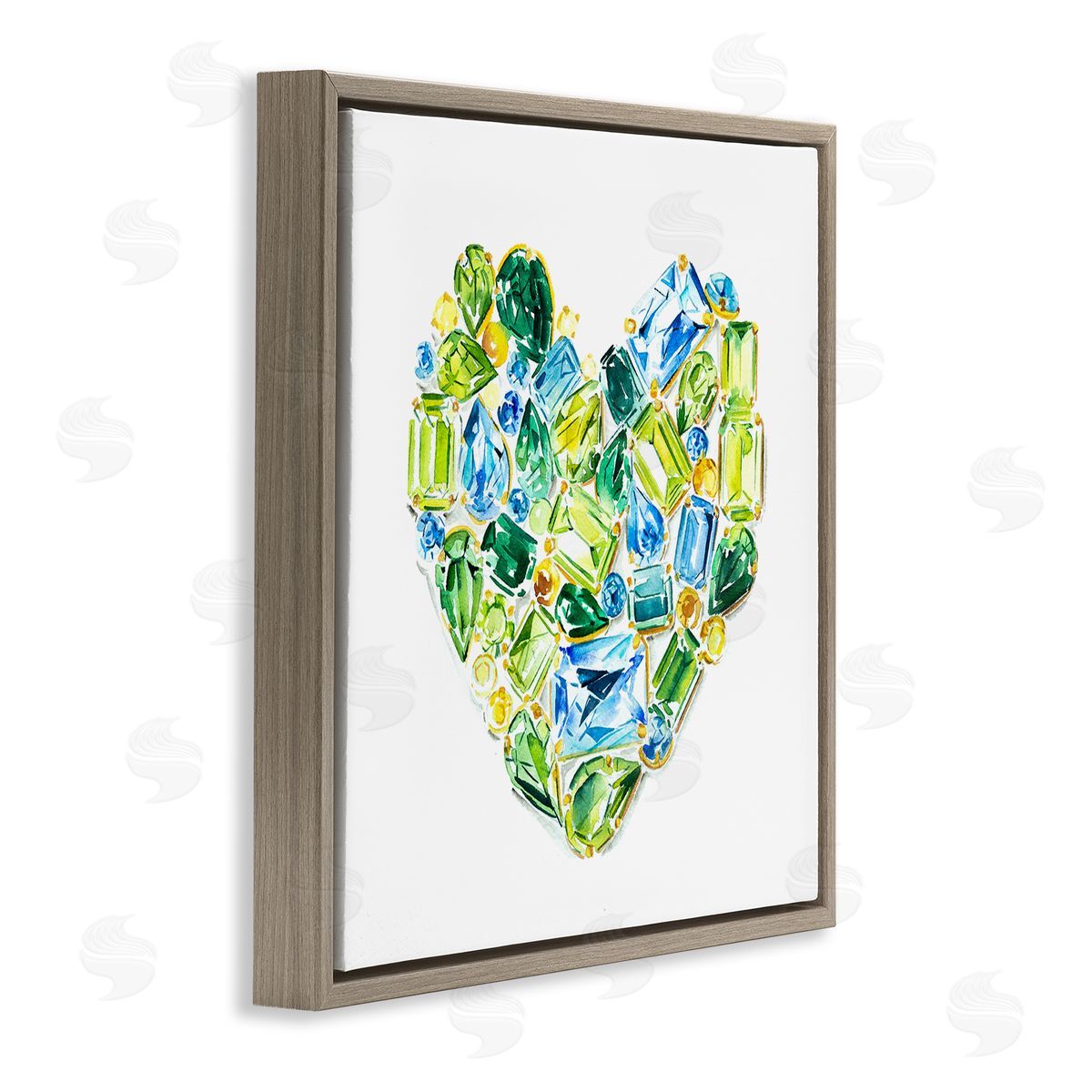 Enya Todd Green Gemstones Heart Brown Floating Frame Canvas Wall Art Print