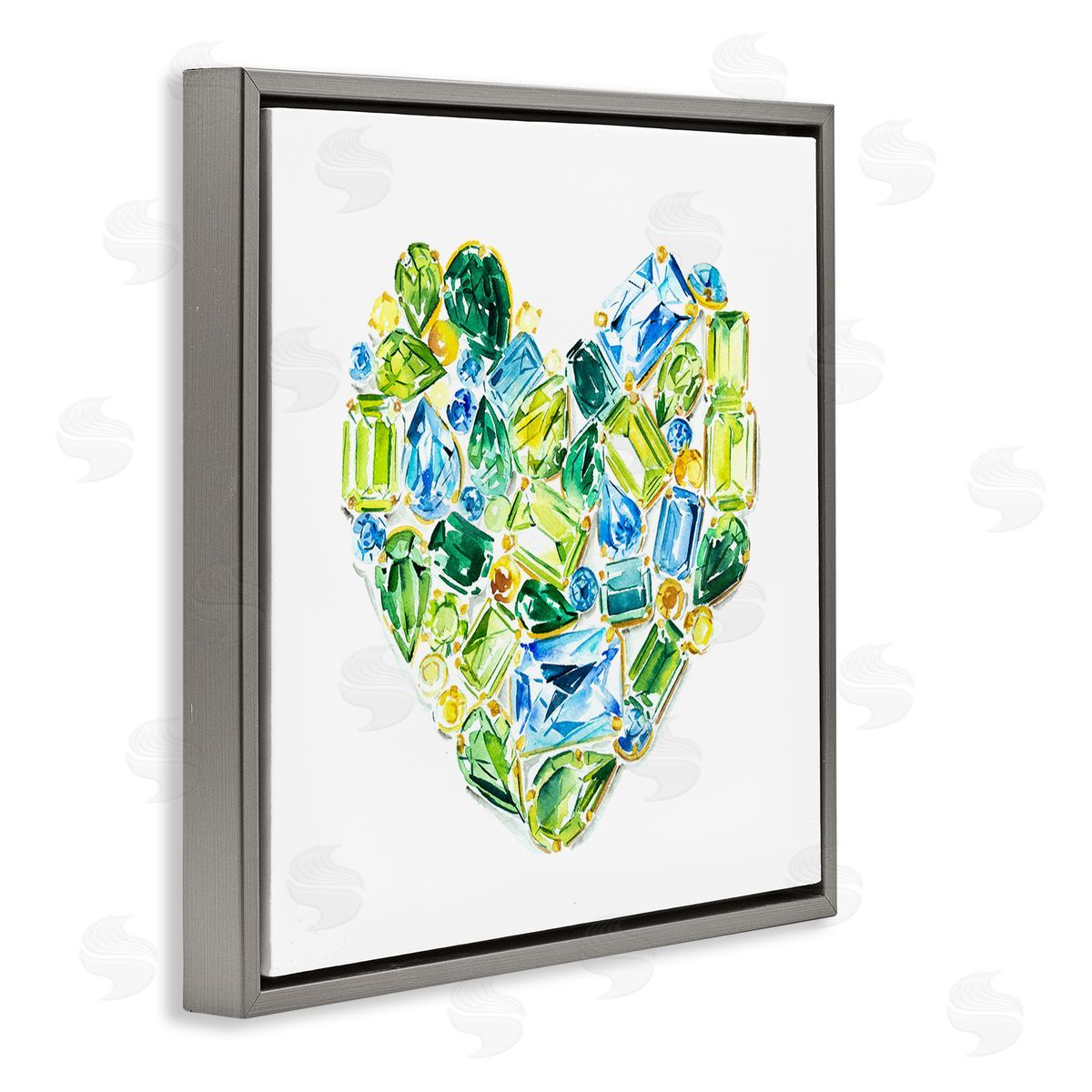 Enya Todd Green Gemstones Heart Gray Floating Frame Canvas Wall Art Print