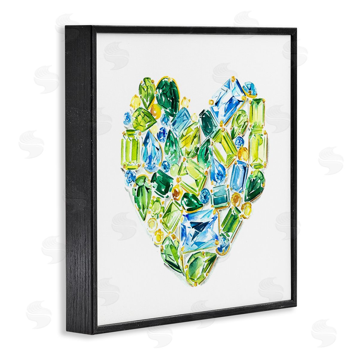 Enya Todd Green Gemstones Heart Black Framed Glicee Wall Art Print