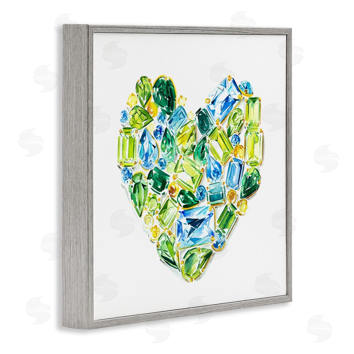 Enya Todd Green Gemstones Heart Gray Framed Glicee Wall Art Print