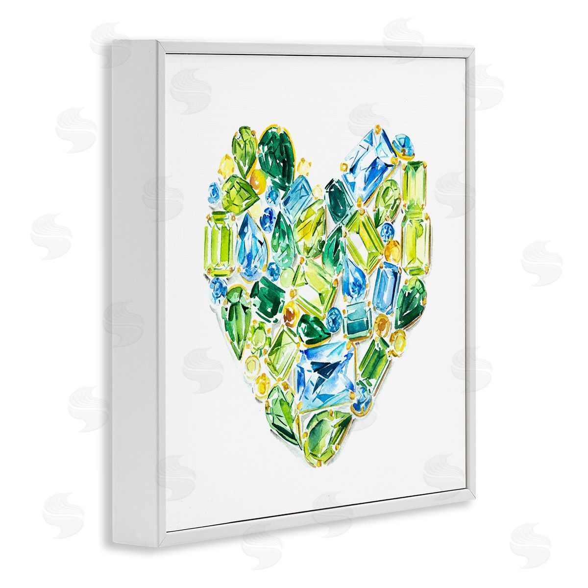 Enya Todd Green Gemstones Heart White Framed Glicee Wall Art Print