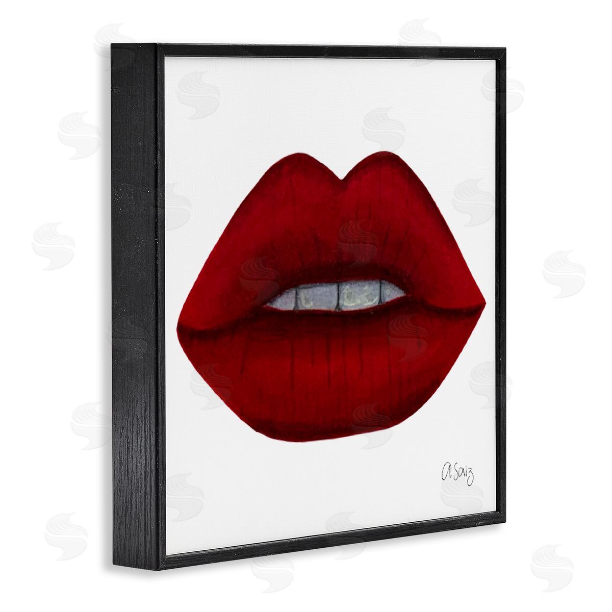 Ale Saiz Studio Red Lips on White Black Framed Glicee Wall Art Print