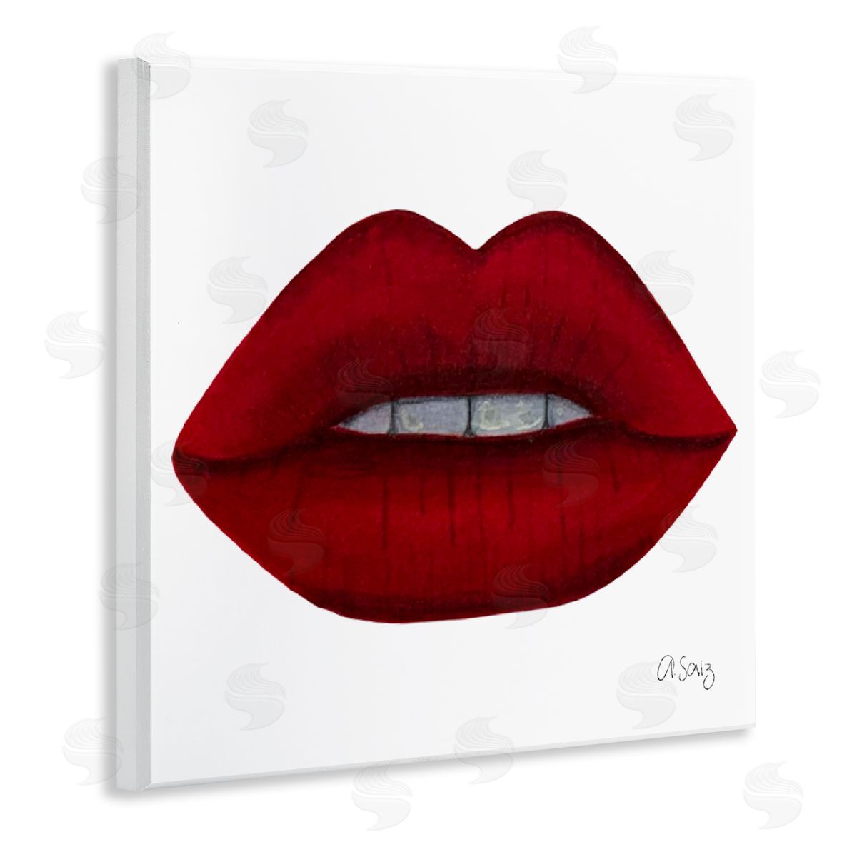 Ale Saiz Studio Red Lips on White Wooden Wall Plaque Art Print