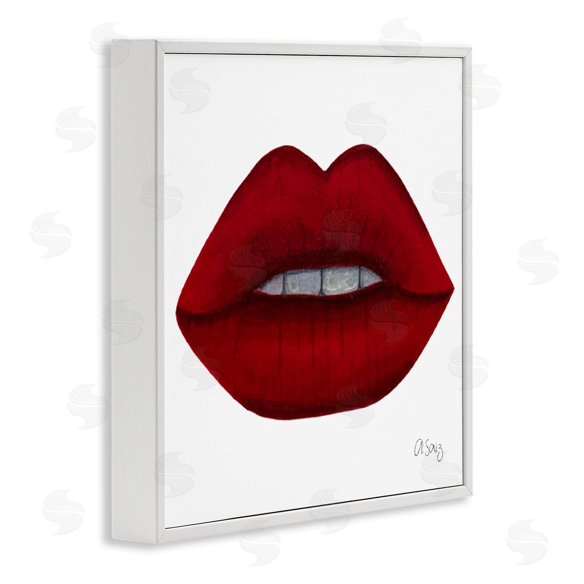 Ale Saiz Studio Red Lips on White White Framed Glicee Wall Art Print
