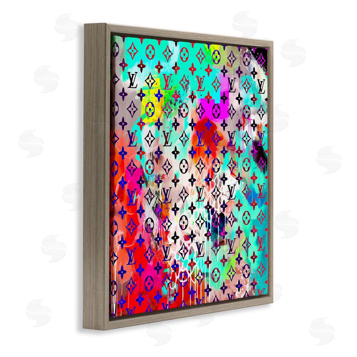 Ziwei Li Urban Glam Logo Pattern Brown Floating Frame Canvas Wall Art Print