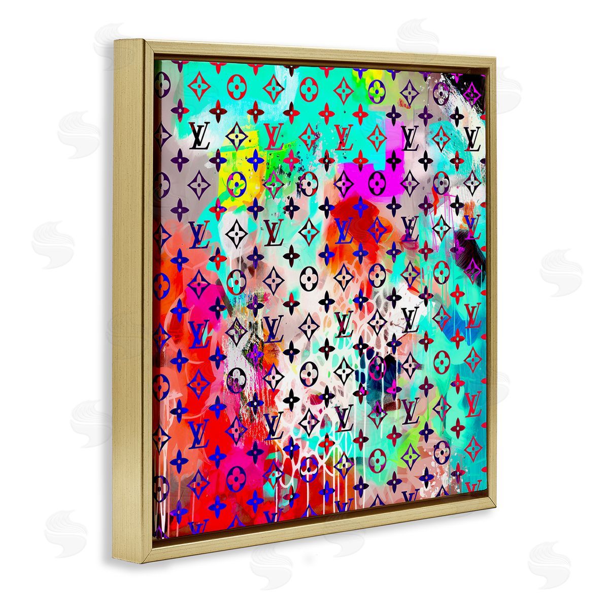 Ziwei Li Urban Glam Logo Pattern Gold Floating Frame Canvas Wall Art Print