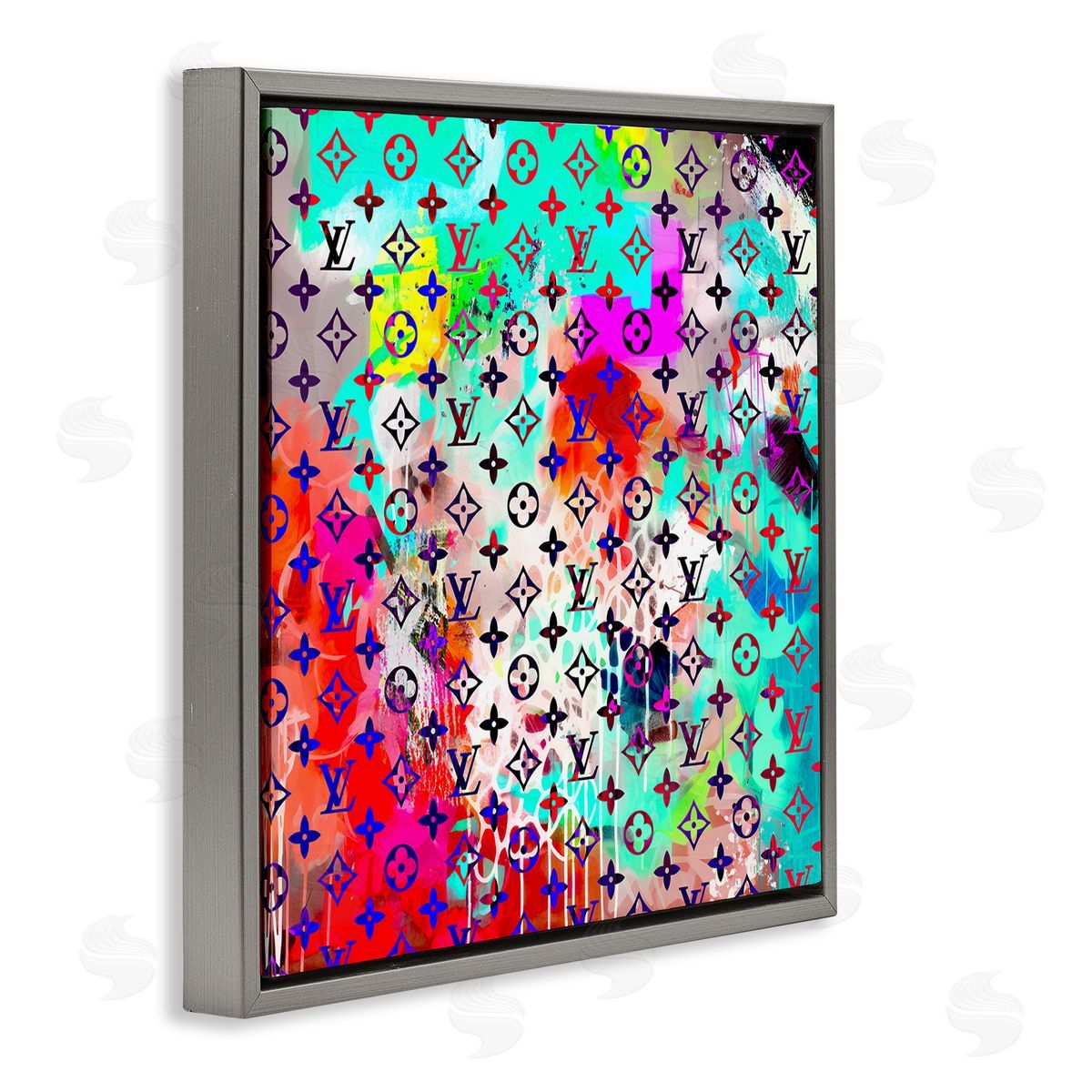 Ziwei Li Urban Glam Logo Pattern Gray Floating Frame Canvas Wall Art Print
