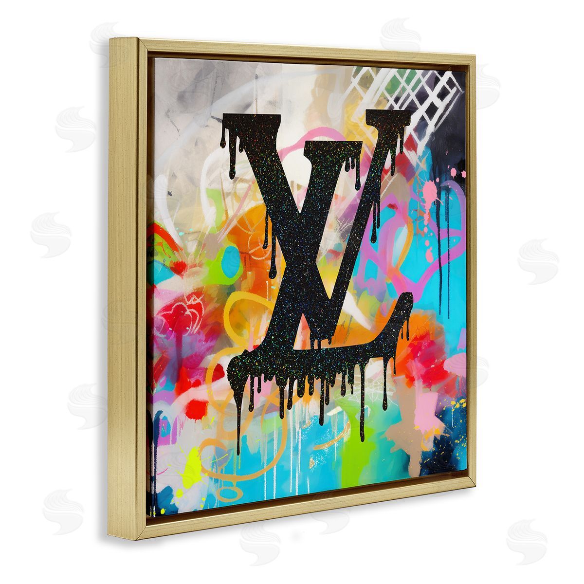 Ziwei Li Fashion Logo on Graffiti Gold Floating Frame Canvas Wall Art Print