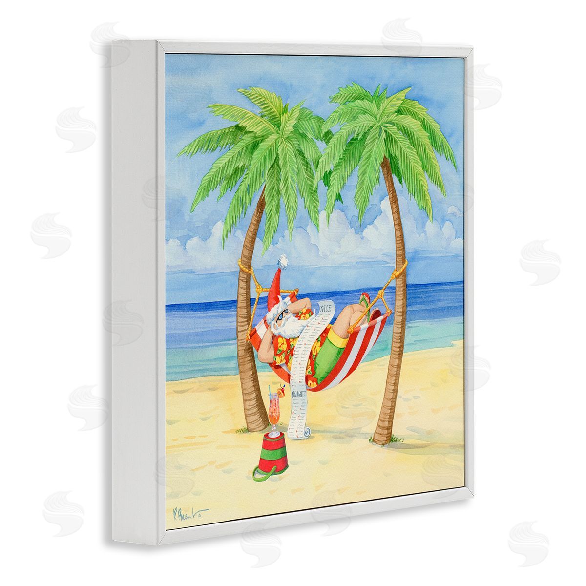 Paul Brent Santa on Beach Hammock White Framed Glicee Wall Art Print