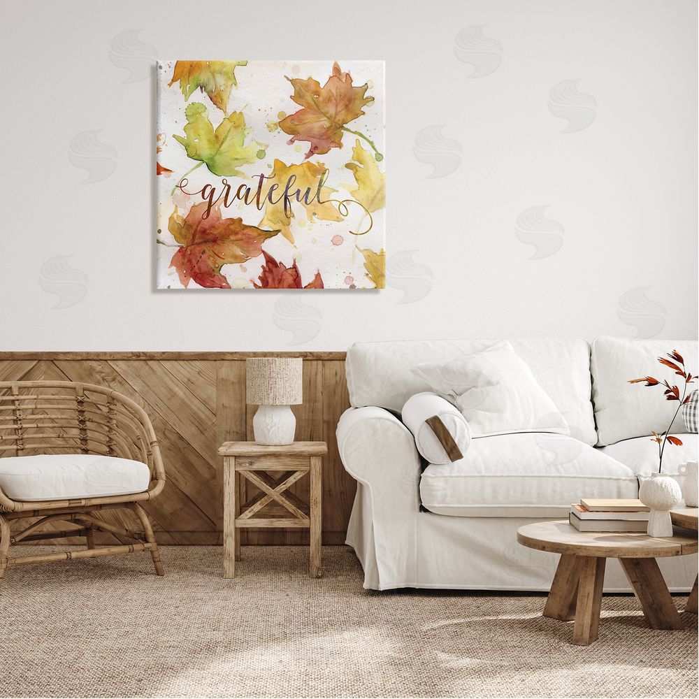 Carol Robinson Grateful Fall Maple Leaves Canvas Wall Art in Room