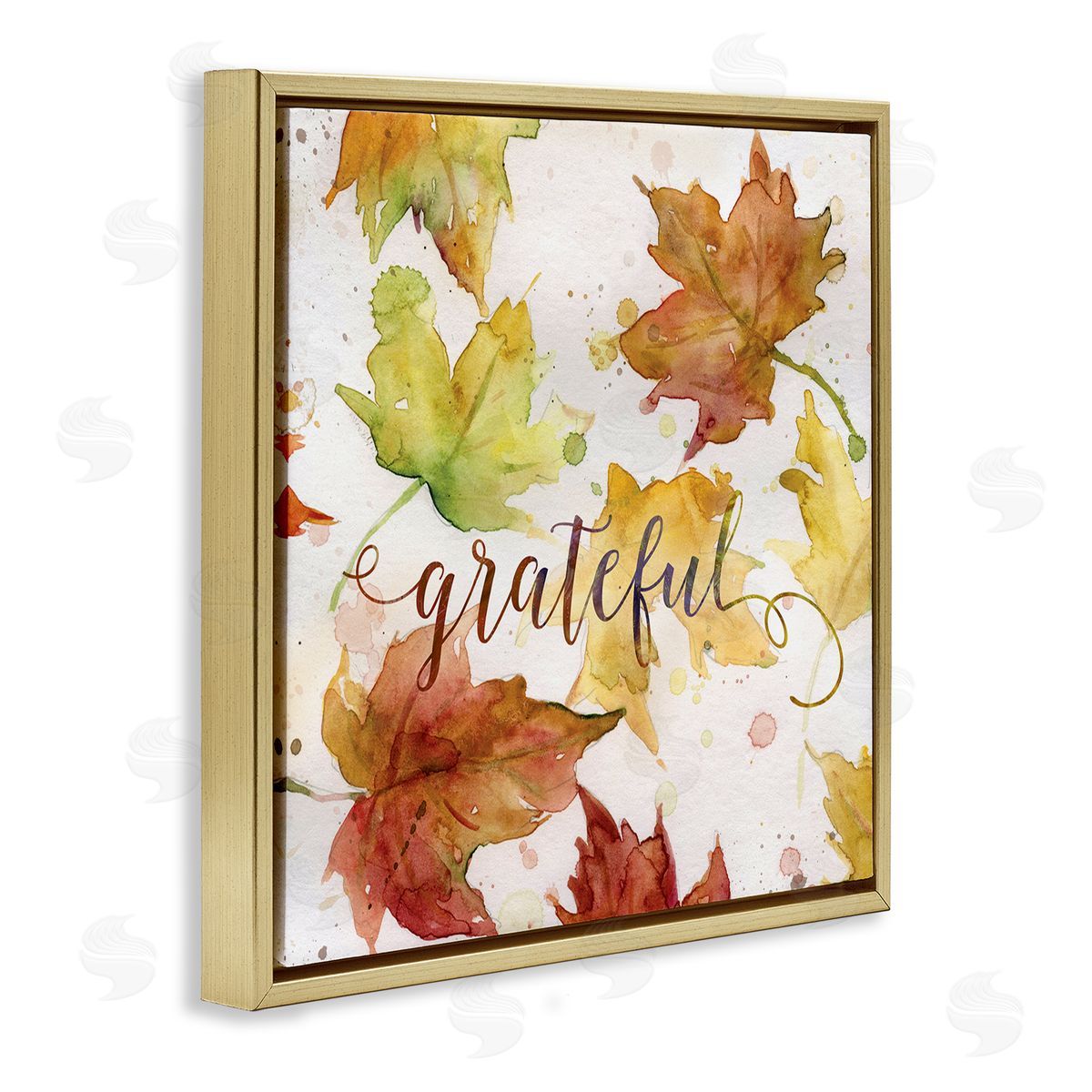 Carol Robinson Grateful Fall Maple Leaves Gold Floating Frame Canvas Wall Art Print