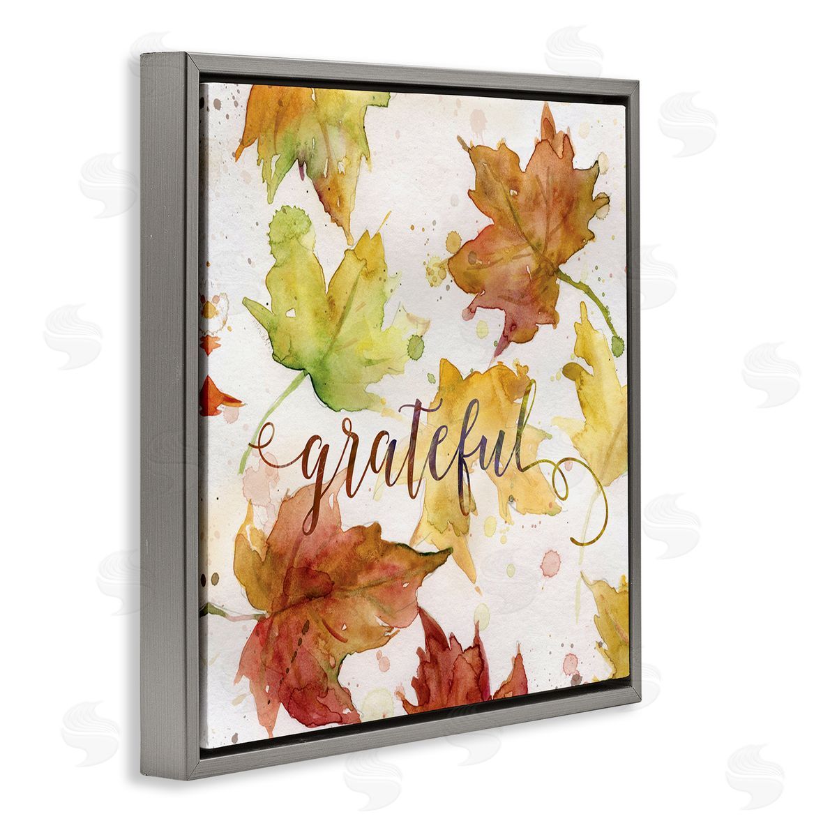 Carol Robinson Grateful Fall Maple Leaves Gray Floating Frame Canvas Wall Art Print