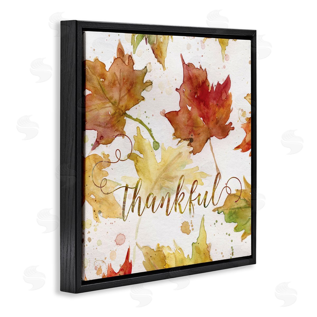 Carol Robinson Thankful Fall Leaves Black Floating Frame Canvas Wall Art Print