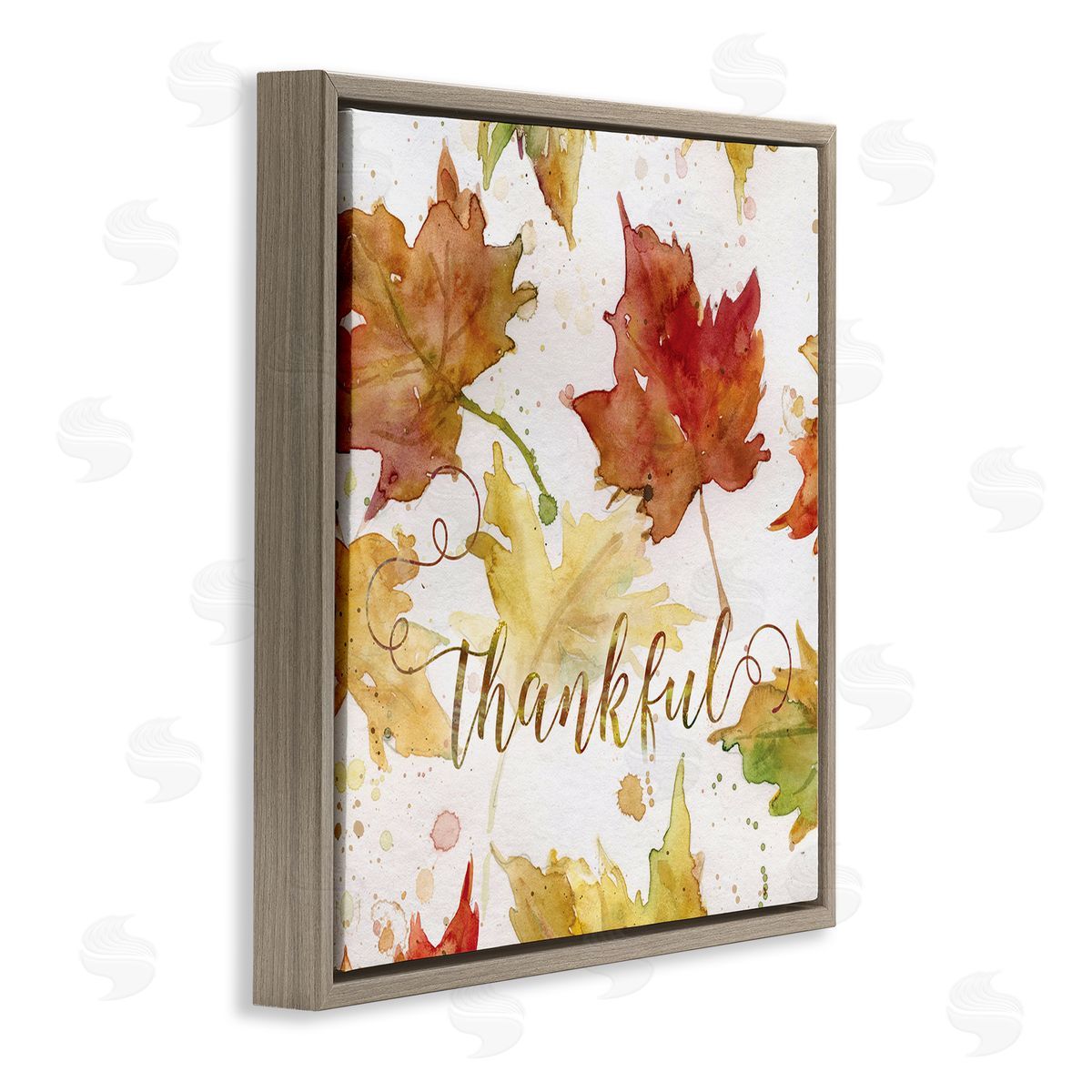 Carol Robinson Thankful Fall Leaves Brown Floating Frame Canvas Wall Art Print
