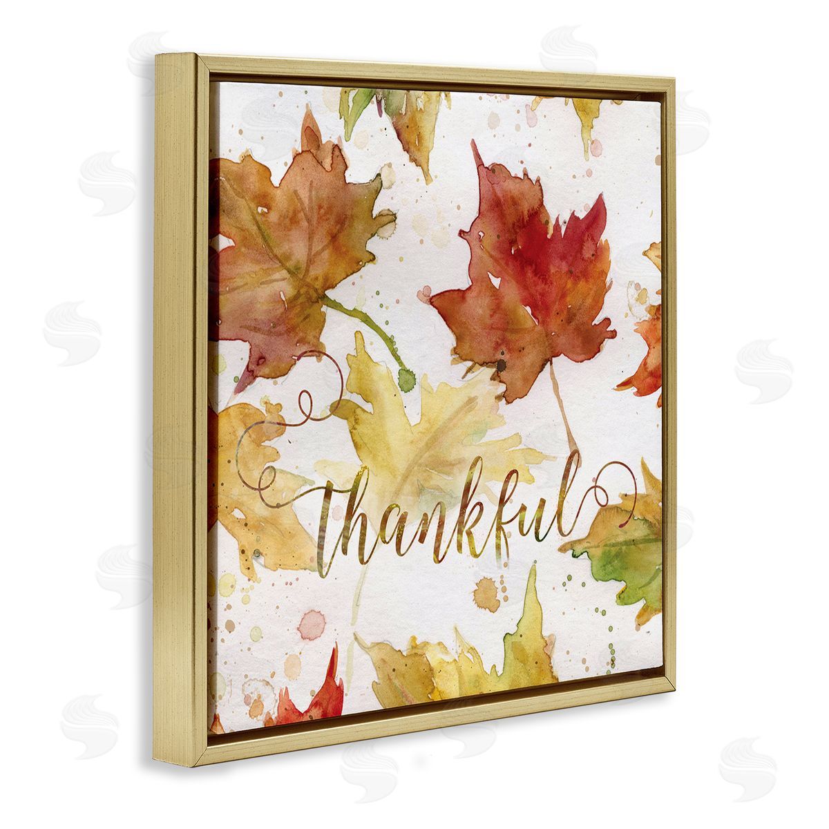 Carol Robinson Thankful Fall Leaves Gold Floating Frame Canvas Wall Art Print