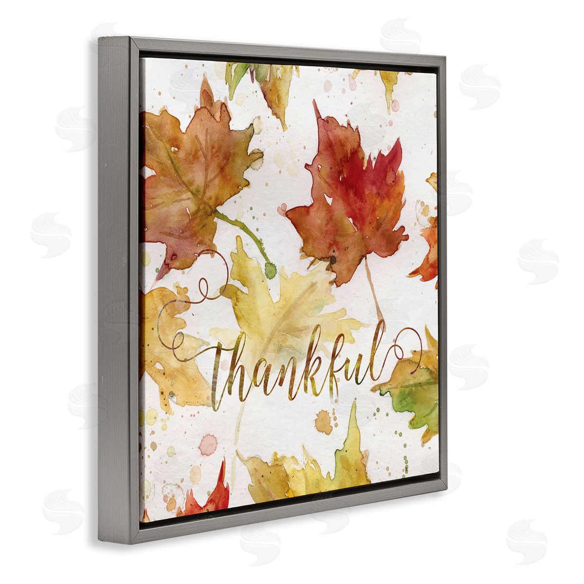 Carol Robinson Thankful Fall Leaves Gray Floating Frame Canvas Wall Art Print