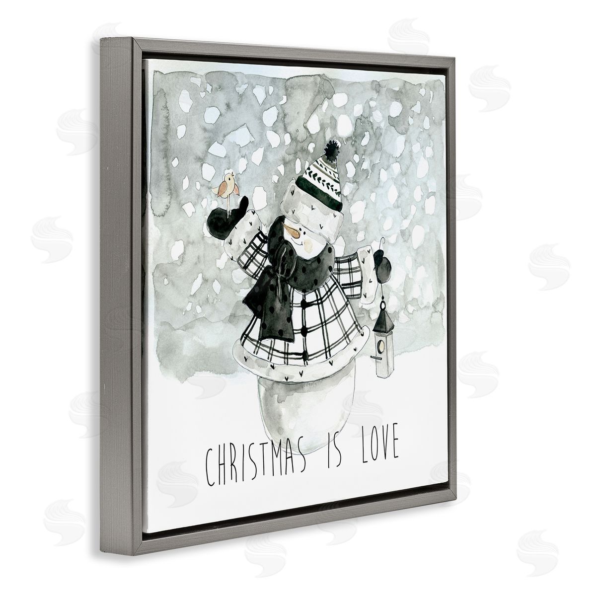 Carol Robinson Christmas Is Love Phrase Gray Floating Frame Canvas Wall Art Print
