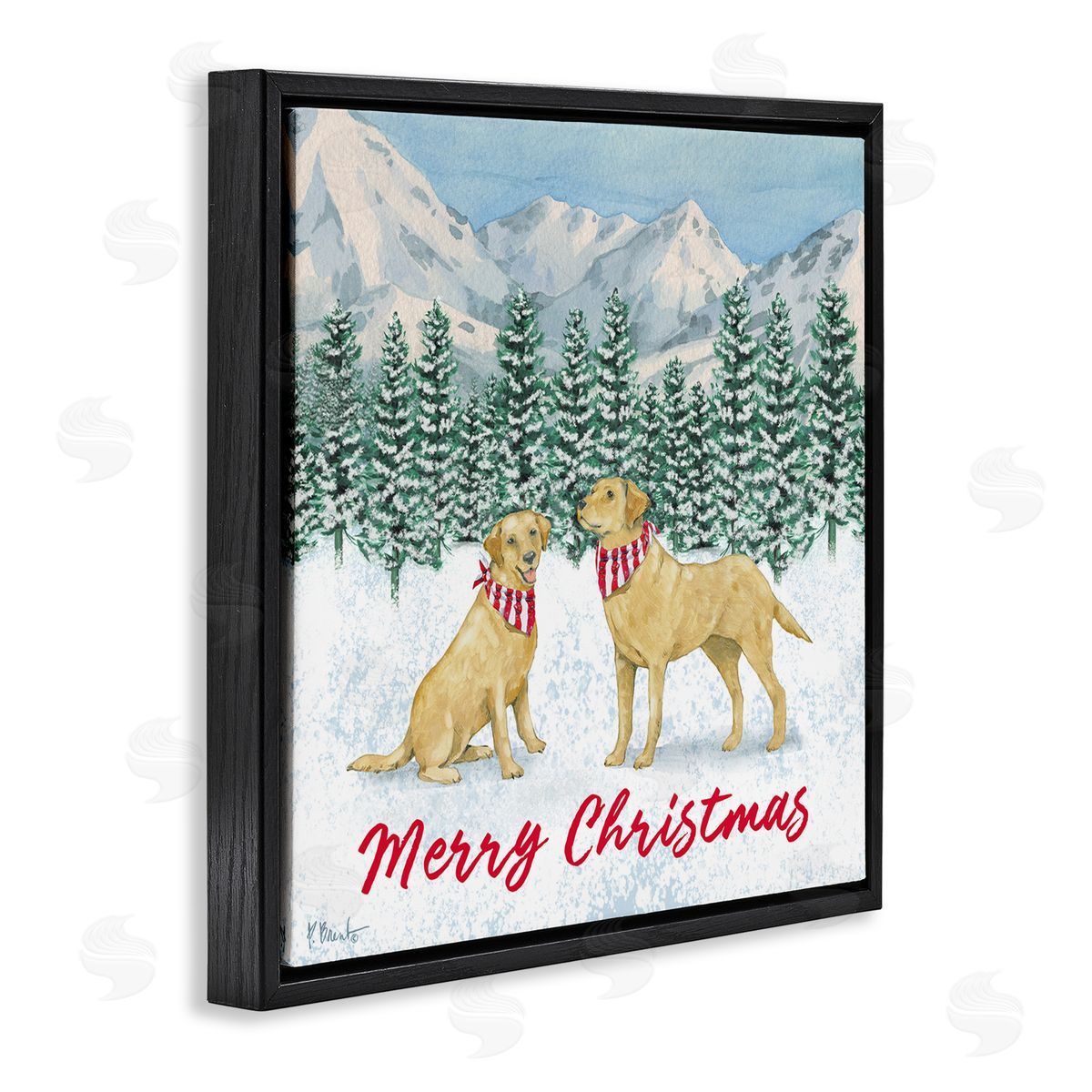 Paul Brent Merry Christmas Dogs Black Floating Frame Canvas Wall Art Print
