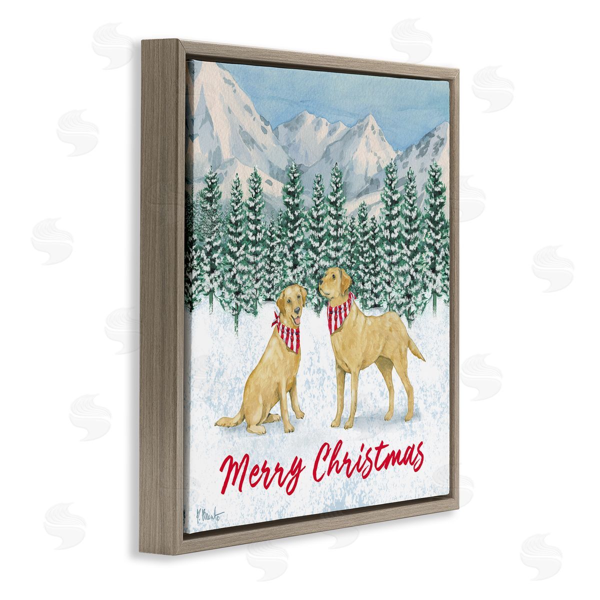 Paul Brent Merry Christmas Dogs Brown Floating Frame Canvas Wall Art Print