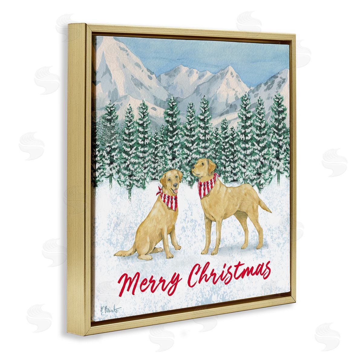Paul Brent Merry Christmas Dogs Gold Floating Frame Canvas Wall Art Print