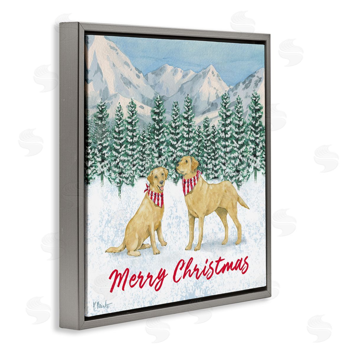 Paul Brent Merry Christmas Dogs Gray Floating Frame Canvas Wall Art Print