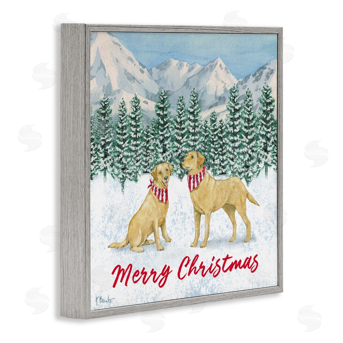 Paul Brent Merry Christmas Dogs Gray Framed Glicee Wall Art Print