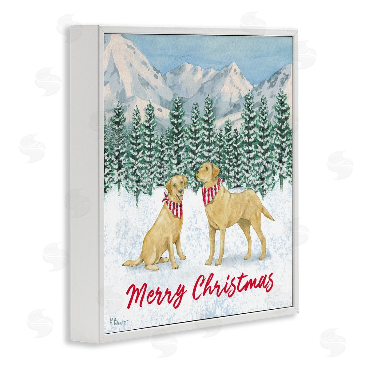 Paul Brent Merry Christmas Dogs White Framed Glicee Wall Art Print
