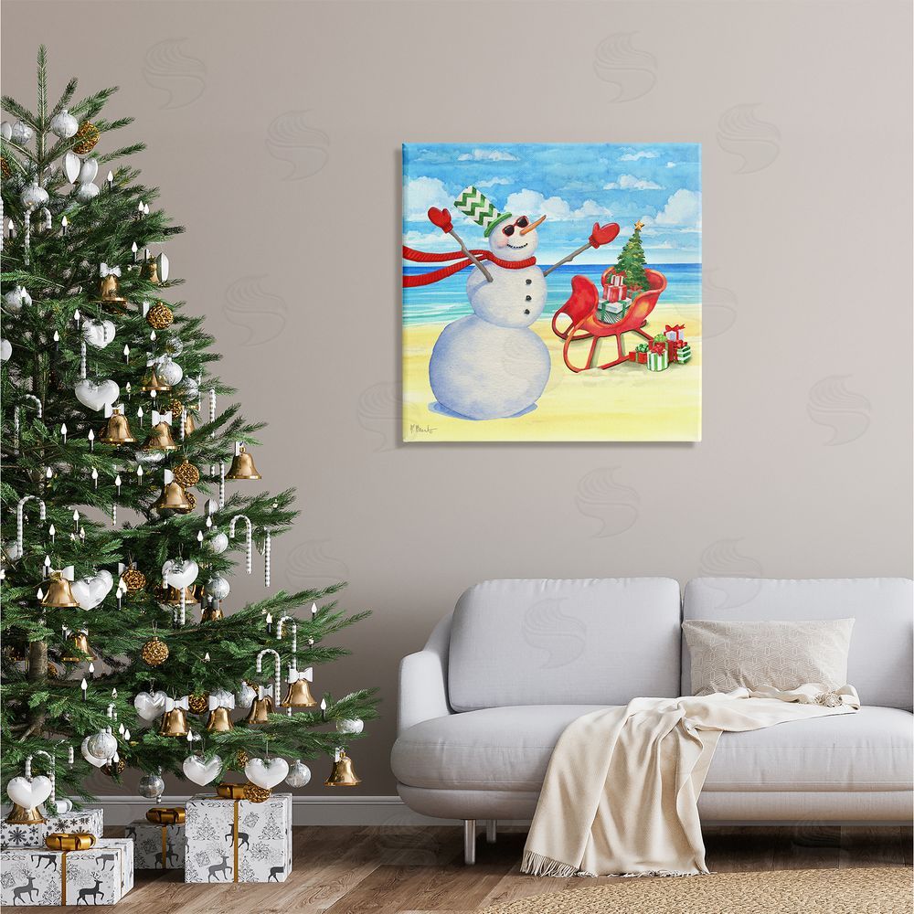 Paul Brent Snowman on Beach Scene Canvas Wall Art in Room
