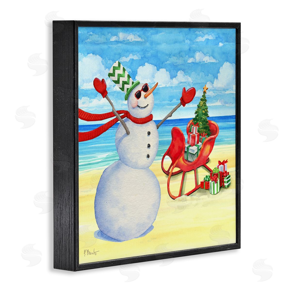 Paul Brent Snowman on Beach Scene Black Framed Glicee Wall Art Print