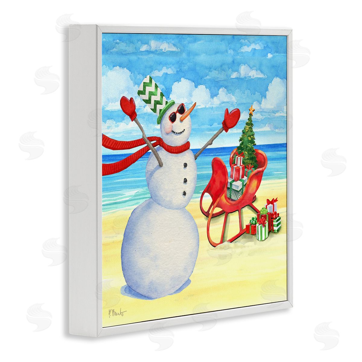Paul Brent Snowman on Beach Scene White Framed Glicee Wall Art Print