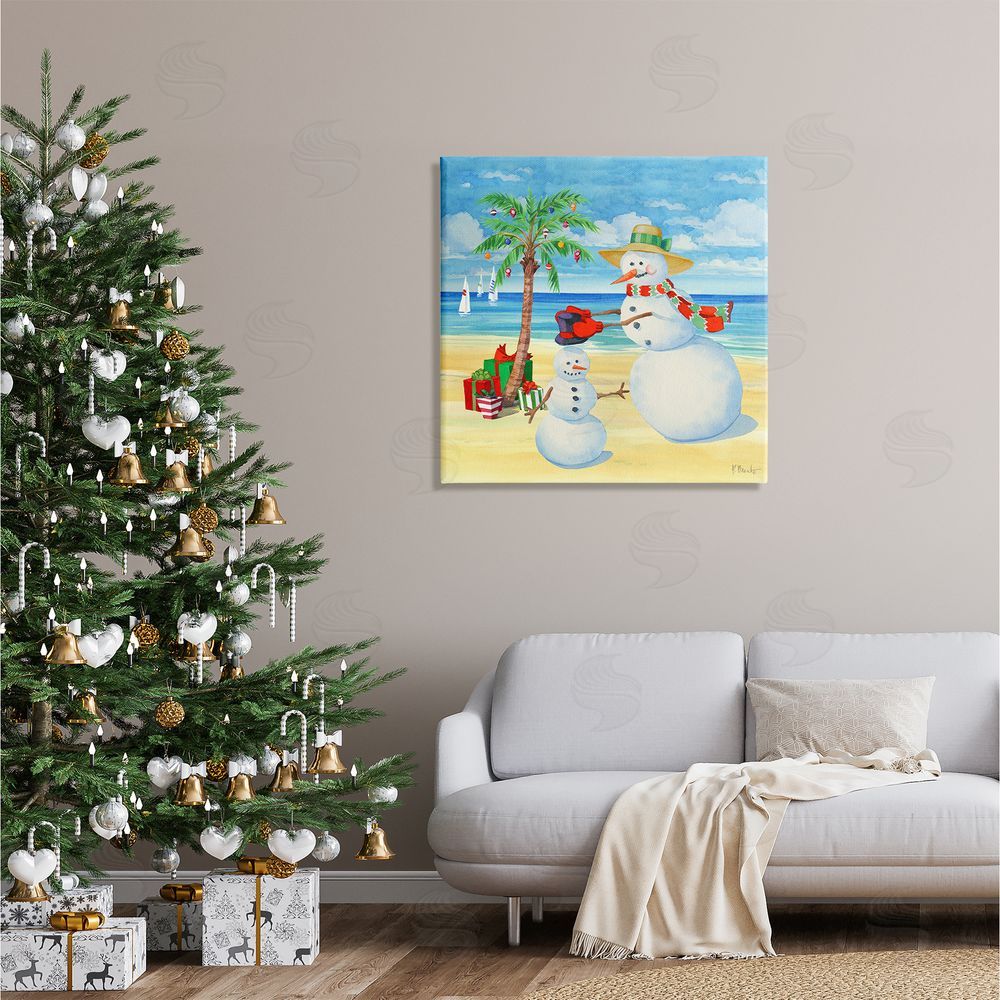 Paul Brent Festive Snowman Beach Canvas Wall Art in Room