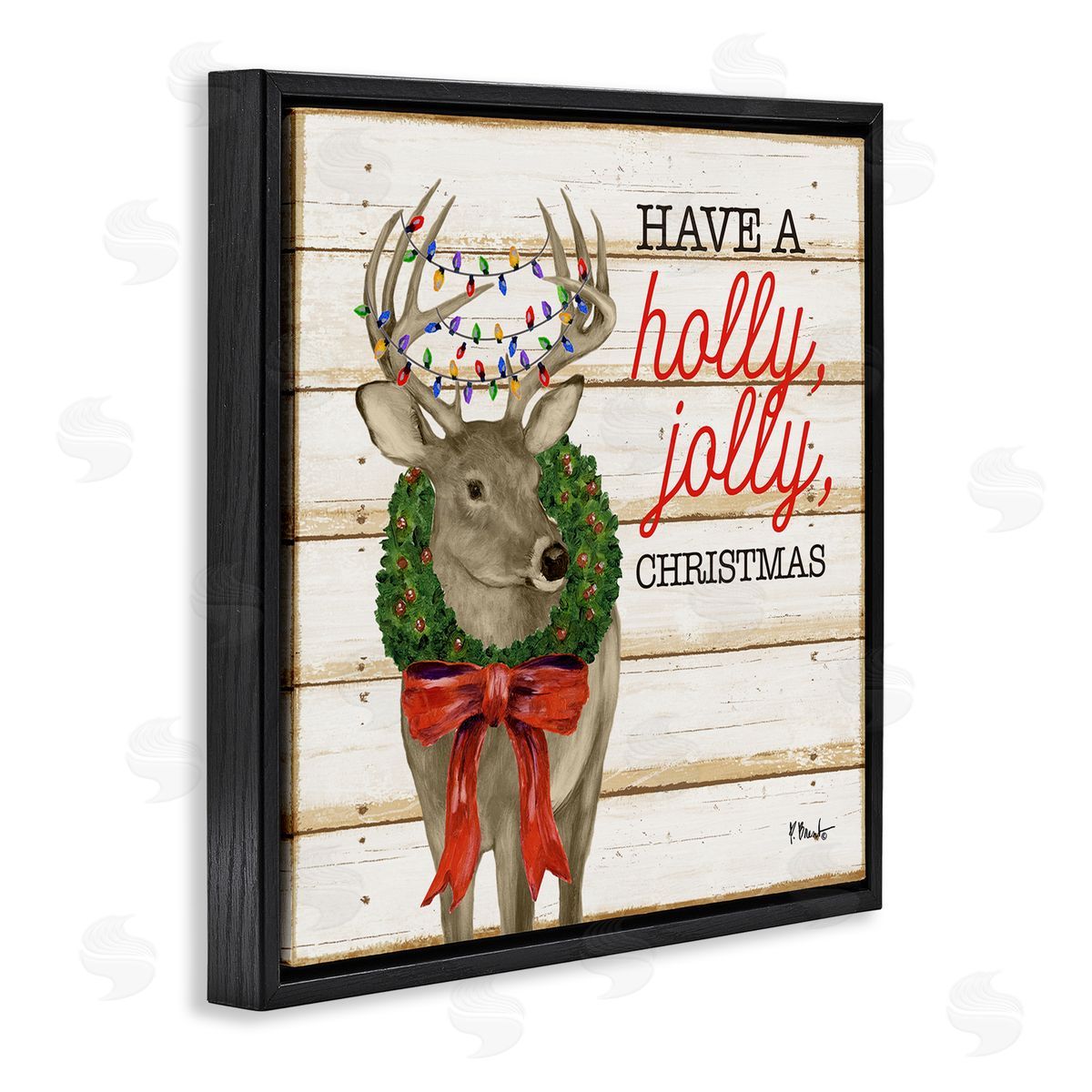 Paul Brent Holly Jolly Christmas Deer Black Floating Frame Canvas Wall Art Print