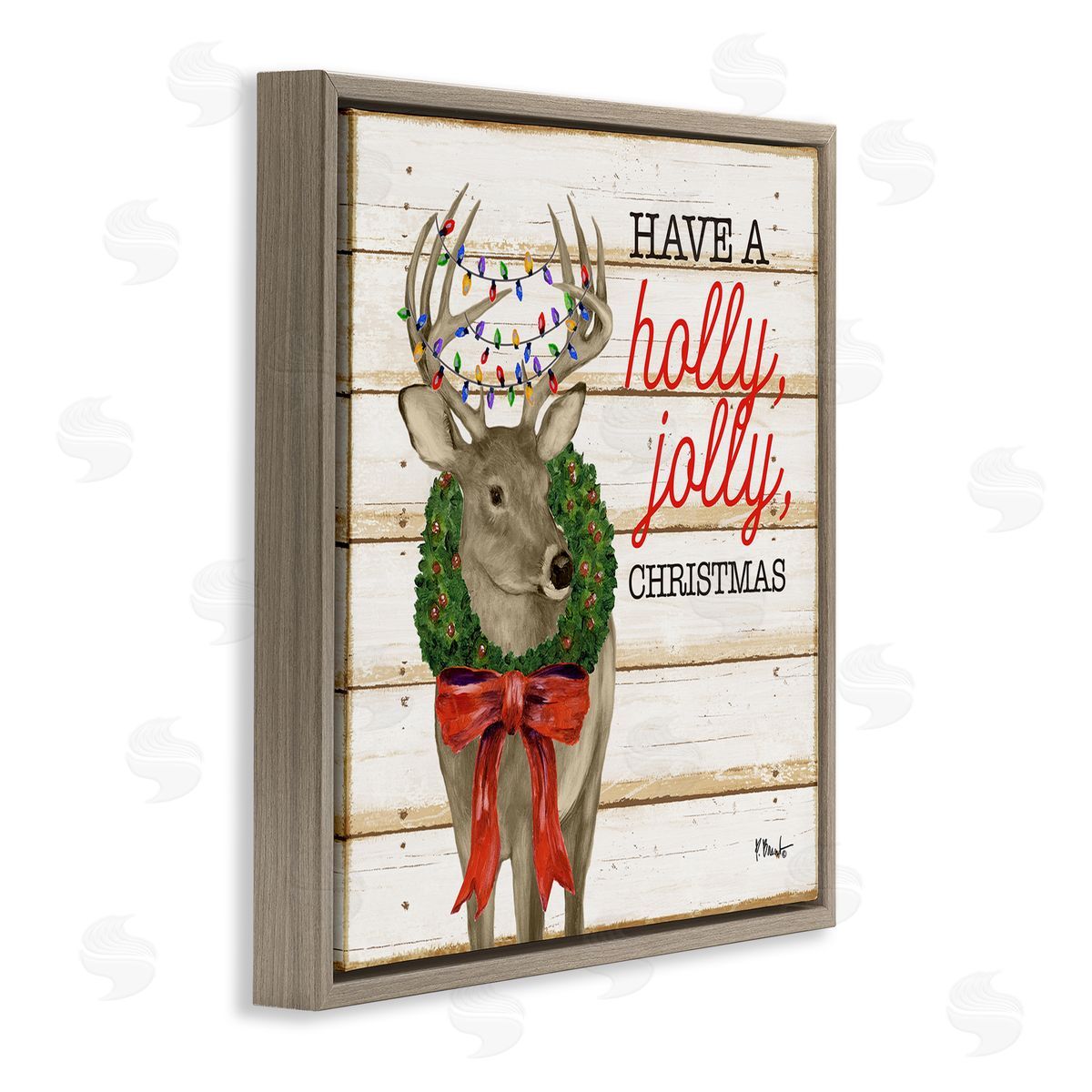 Paul Brent Holly Jolly Christmas Deer Brown Floating Frame Canvas Wall Art Print