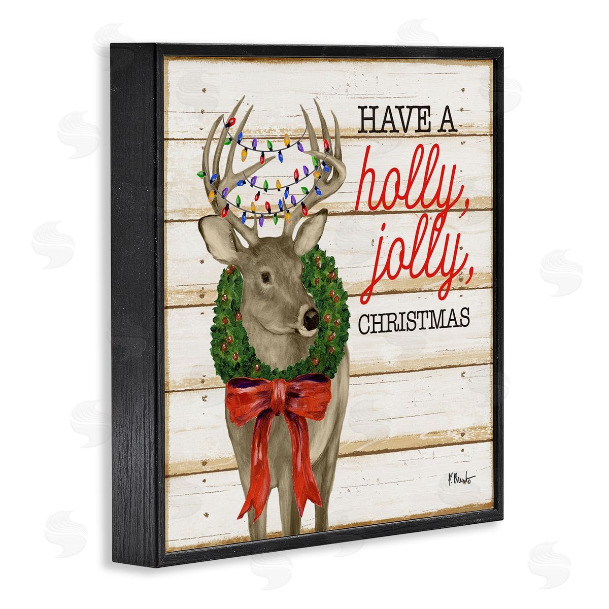 Paul Brent Holly Jolly Christmas Deer Black Framed Glicee Wall Art Print