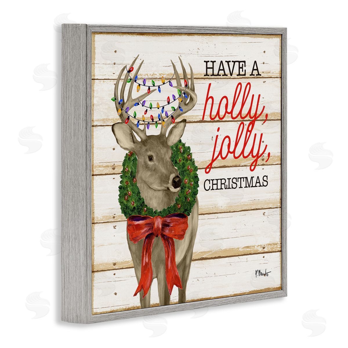 Paul Brent Holly Jolly Christmas Deer Gray Framed Glicee Wall Art Print