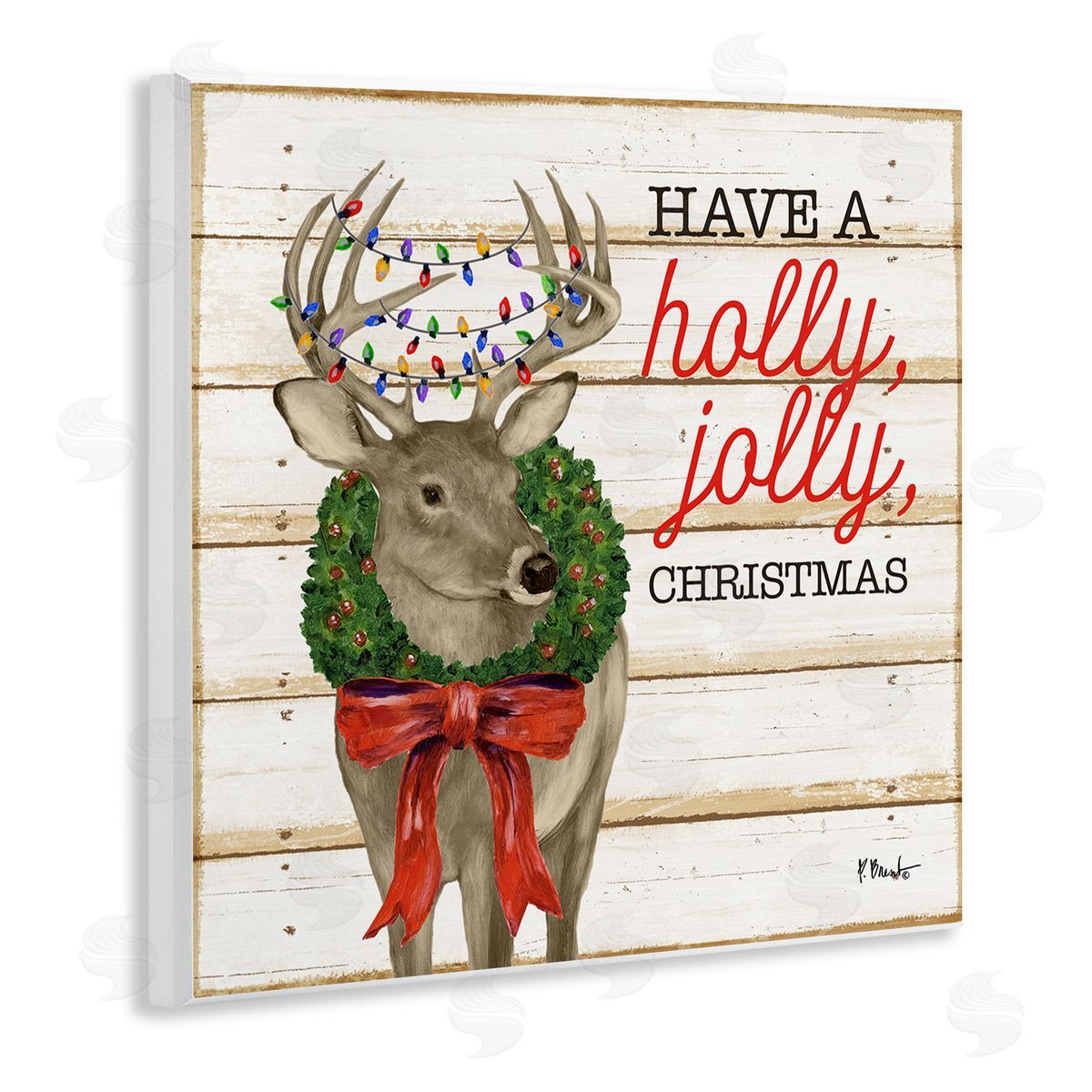 Paul Brent Holly Jolly Christmas Deer Wooden Wall Plaque Art Print